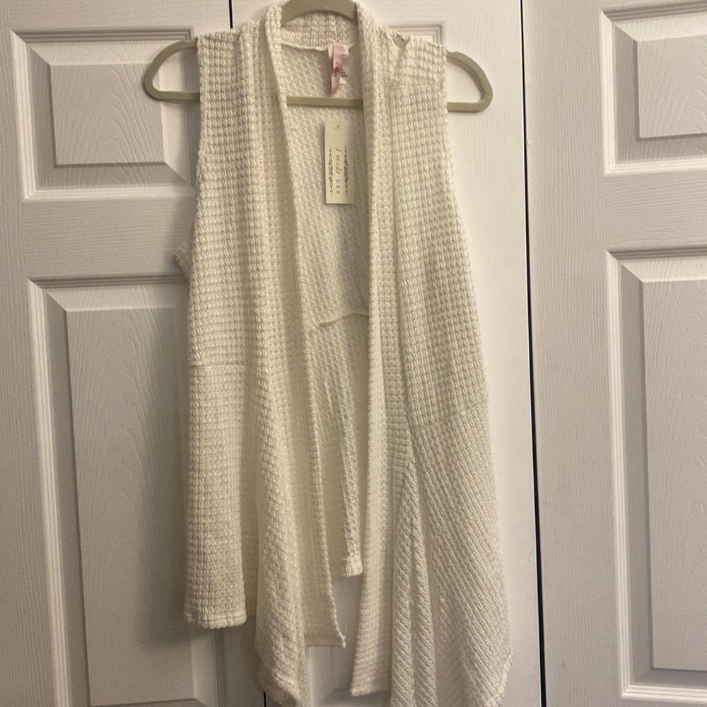 J mode USA boutique waffle knit sleeveless‎ duster white size 2XL NEW layering